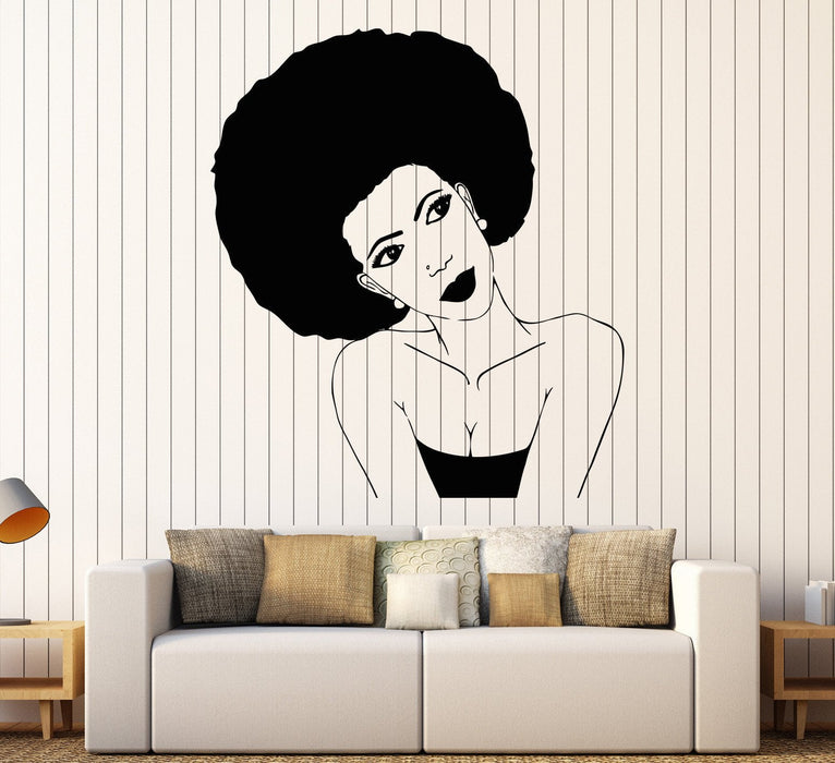 Vinyl Wall Decal Afro Hairstyle Black African Woman Hair Stylist Salon Beauty Stickers Unique Gift (785ig)