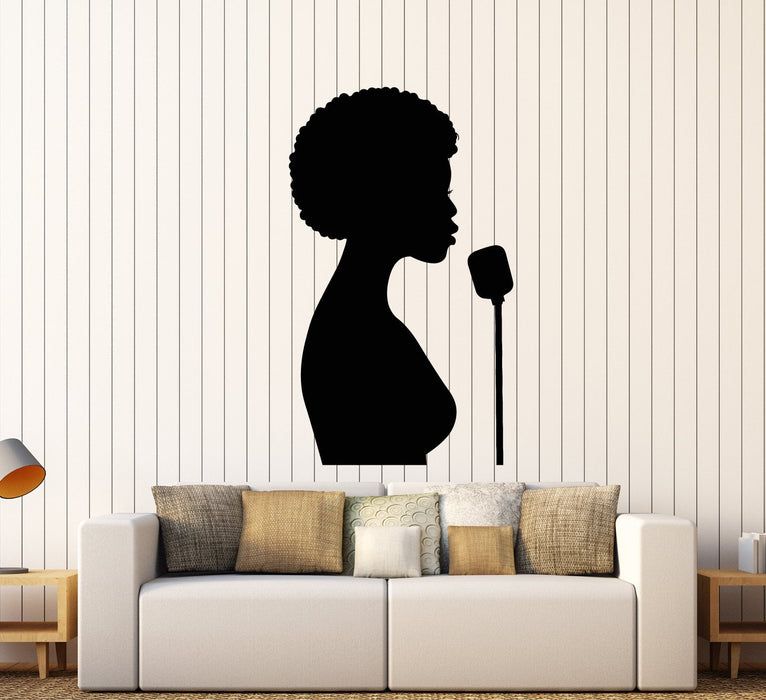 Vinyl Wall Decal African Woman Singer Microphone Karaoke Club Stickers (2463ig)