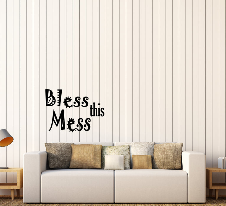 Autocollant mural en vinyle avec citations positives et mots amusants « Bless This Mess » (4092ig)