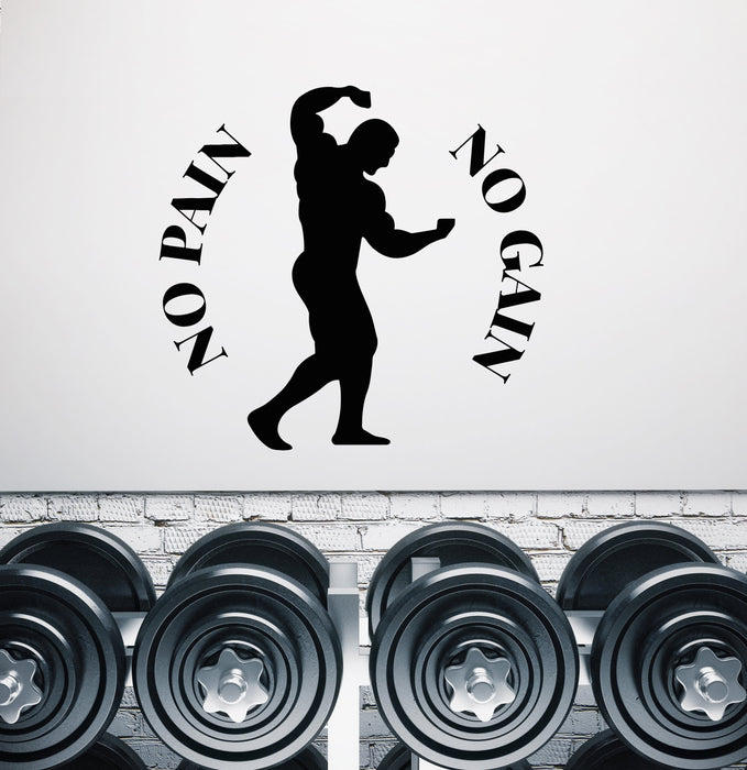 Vinyl Wall Decal Motivation Quote For Gym No Pain No Gain Bodybuilding Stickers (2840ig)
