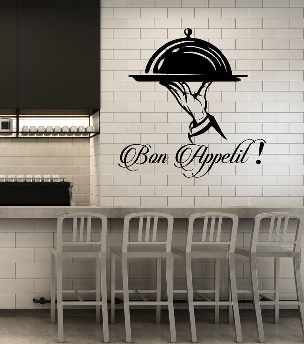 Vinyl Wall Decal Bon appetit Words Quote Waiter Restaurant Decor Stickers (2420ig)