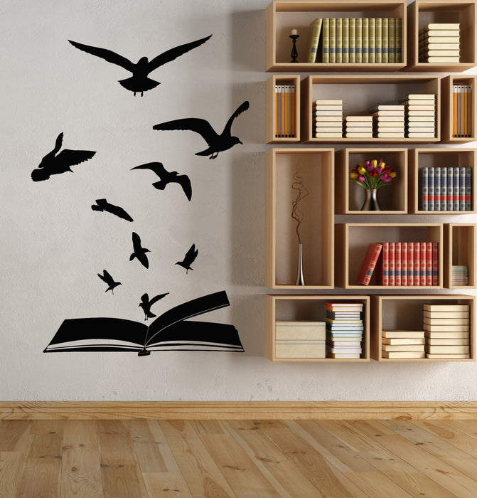 Vinyl Wall Decal Open Book Flock Of Birds Learning Library Stickers Unique Gift (1882ig)