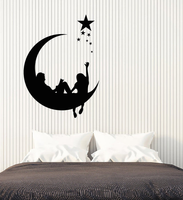 Autocollant mural en vinyle Croissant-étoile Rêve Conte de fées Autocollants de décoration pour chambre d'enfant (2820ig)