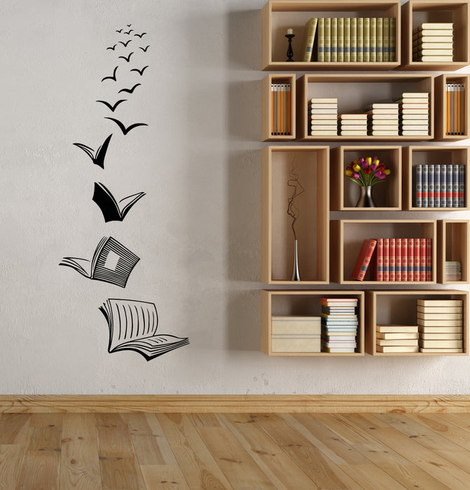 Vinyl Wall Decal Home Library Opened Books Reading Room Stickers (3521ig)