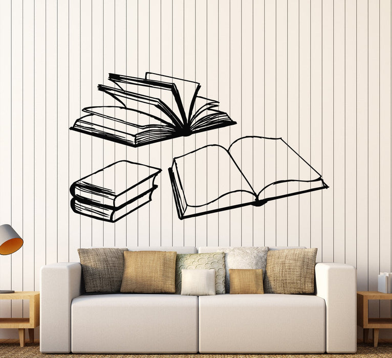 Vinyl Wall Decal Open Books Reading Room Library Bookworm Stickers Unique Gift (1965ig)