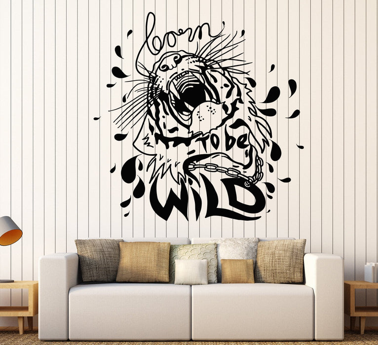 Vinyl Wall Decal Quote Born To Be Wild Tiger African Animal Stickers Unique Gift (1357ig)