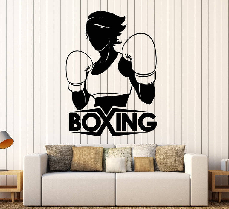 Vinyl Wall Decal Boxing Girl Boxer Sports Woman Stickers Mural Unique Gift (ig4546)