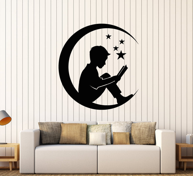 Vinyl Wall Decal Star Moon Boy With Fairy Tales Book Stickers (2257ig)