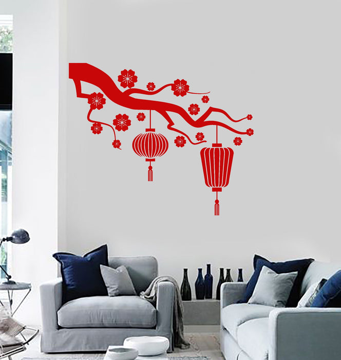 Vinyl Wall Decal Chinese Lamp Branch Oriental Decor Stickers Unique Gift (ig4147)