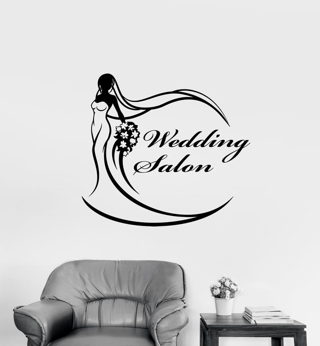 Vinyl Wall Decal Wedding Dress Salon Logo Signboard Bride Stickers (3254ig)