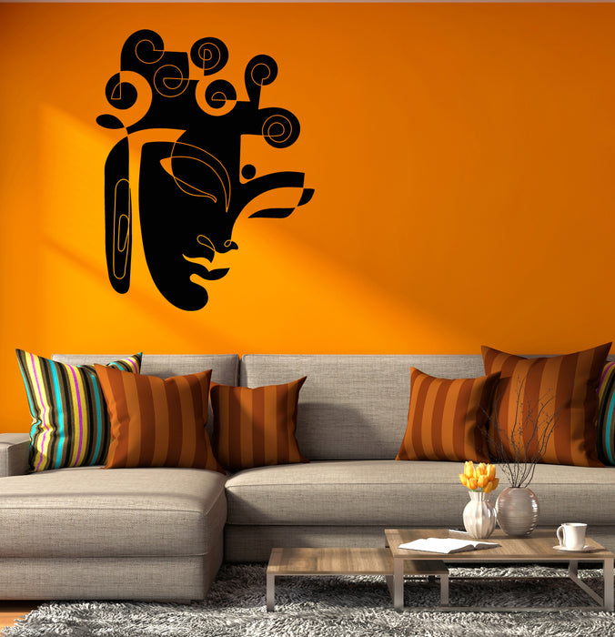 Vinyl Wall Decal Abstract Buddha Head Face Meditation Room Buddhism Religion Stickers (4256ig)