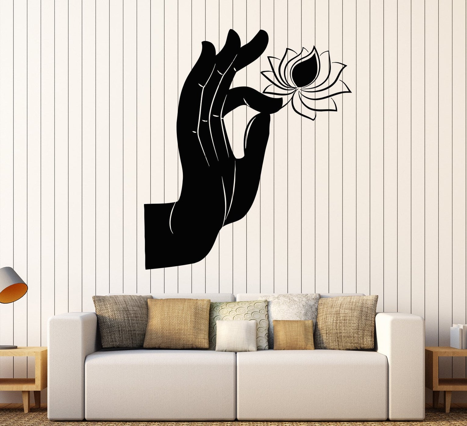 Vinyl Wall Decal Buddhism Lotus Flower Buddha Hand Stickers Unique Gif ...