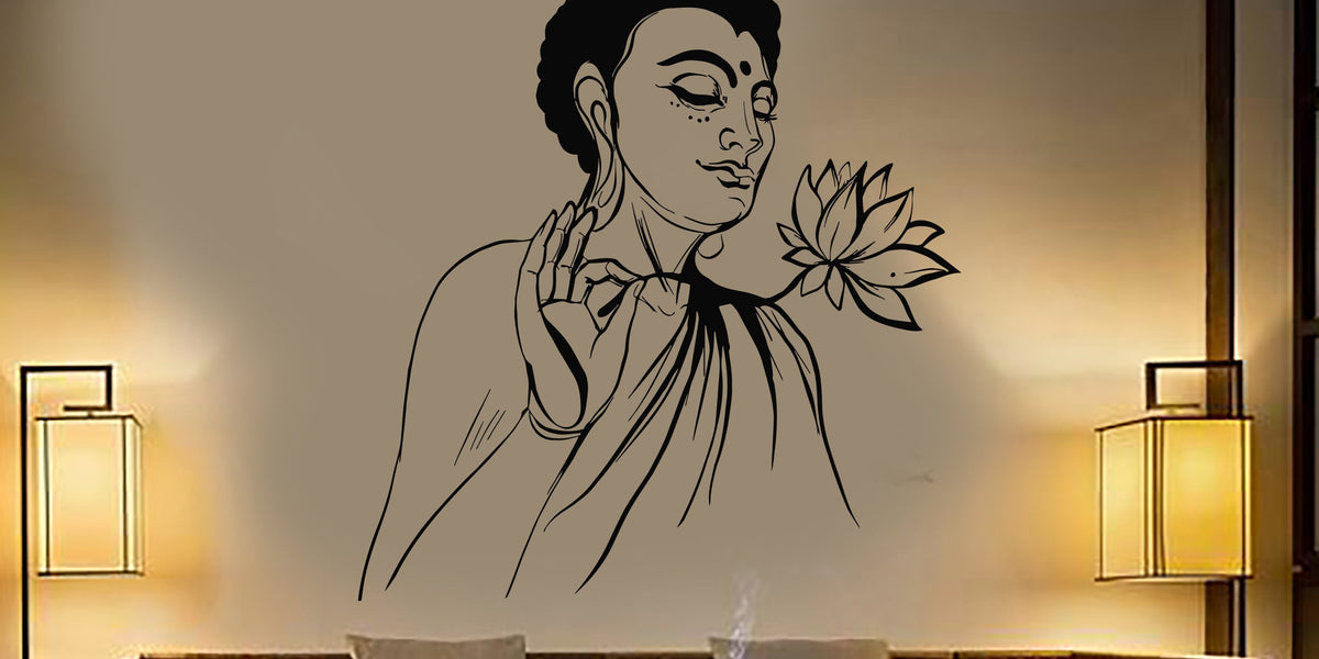 Vinyl Wall Decal Buddha Lotus Flower Buddhism Yoga Meditation Stickers ...