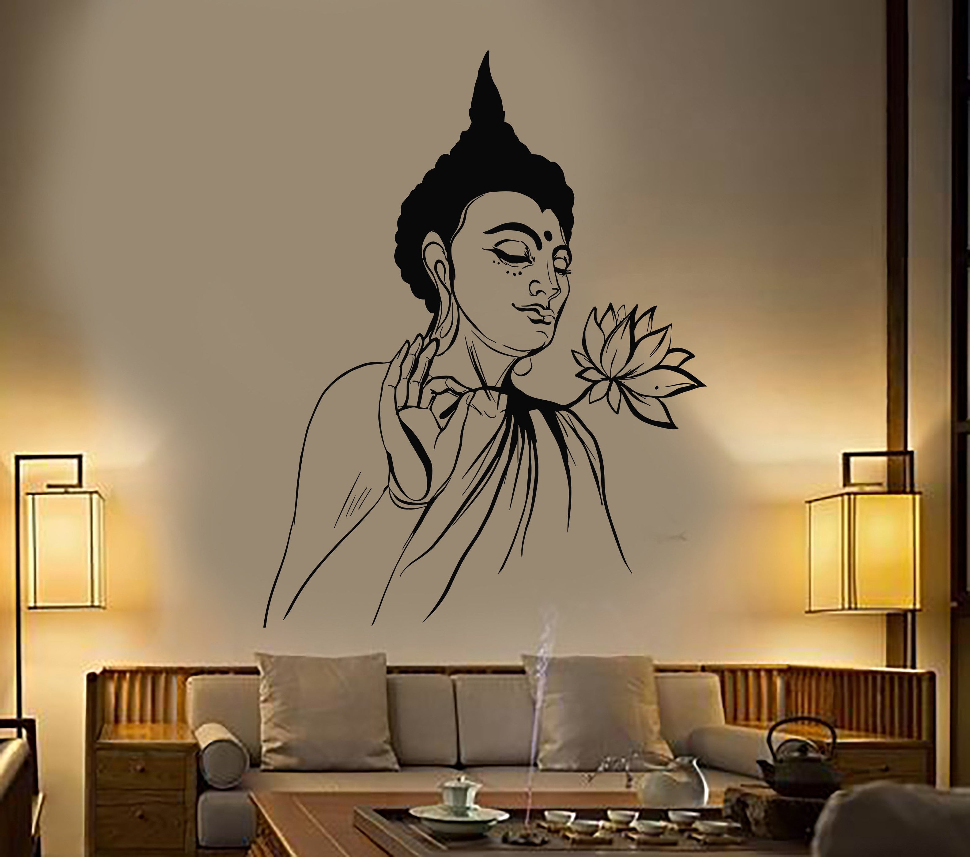 Vinyl Wall Decal Buddha Lotus Flower Buddhism Yoga Meditation Stickers ...