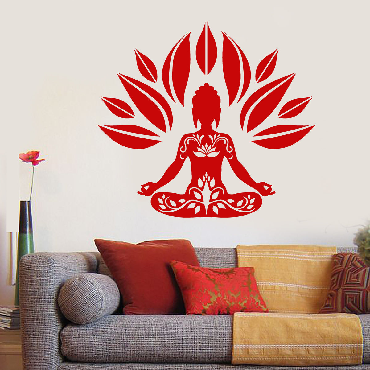 Vinyl Wall Decal Buddhism Yoga Buddha Lotus Pose Flower Stickers Uniqu ...