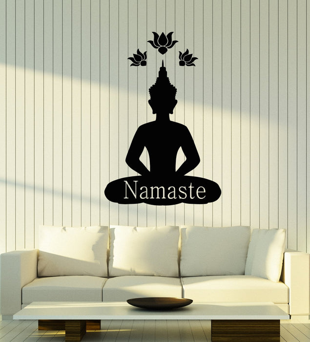 Vinyl Wall Decal Buddha Yoga Lotus Pose Flower Namaste Stickers (2880ig)