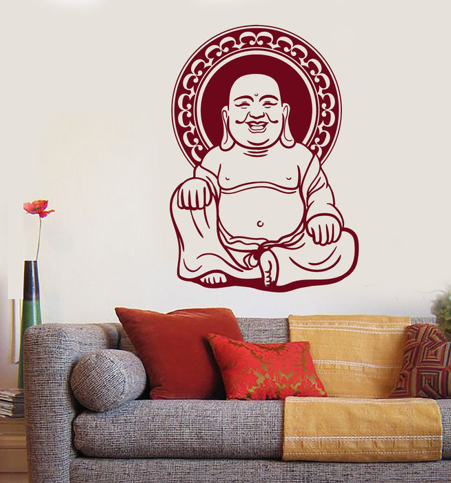 Vinyl Wall Decal Smiling Buddha Buddhism Religion Yoga Meditation Stickers (2416ig)