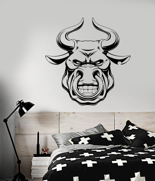 Vinyl Wall Decal Angry Bull Head Meat Steak Animal Logo Restaurant Stickers (4207ig)