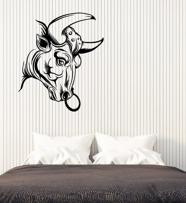 Vinyl Wall Decal Architecture Bull Head Statue Animal Stickers (3057ig)