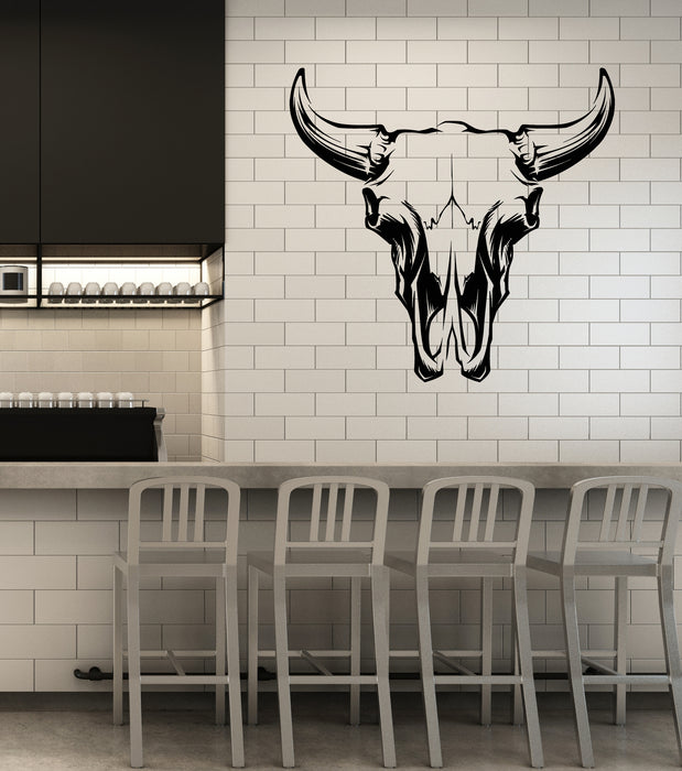Vinyl Wall Decal Bull Skull Mexican Animal Head Meat Steak Restaurant Logo Stickers (4208ig)