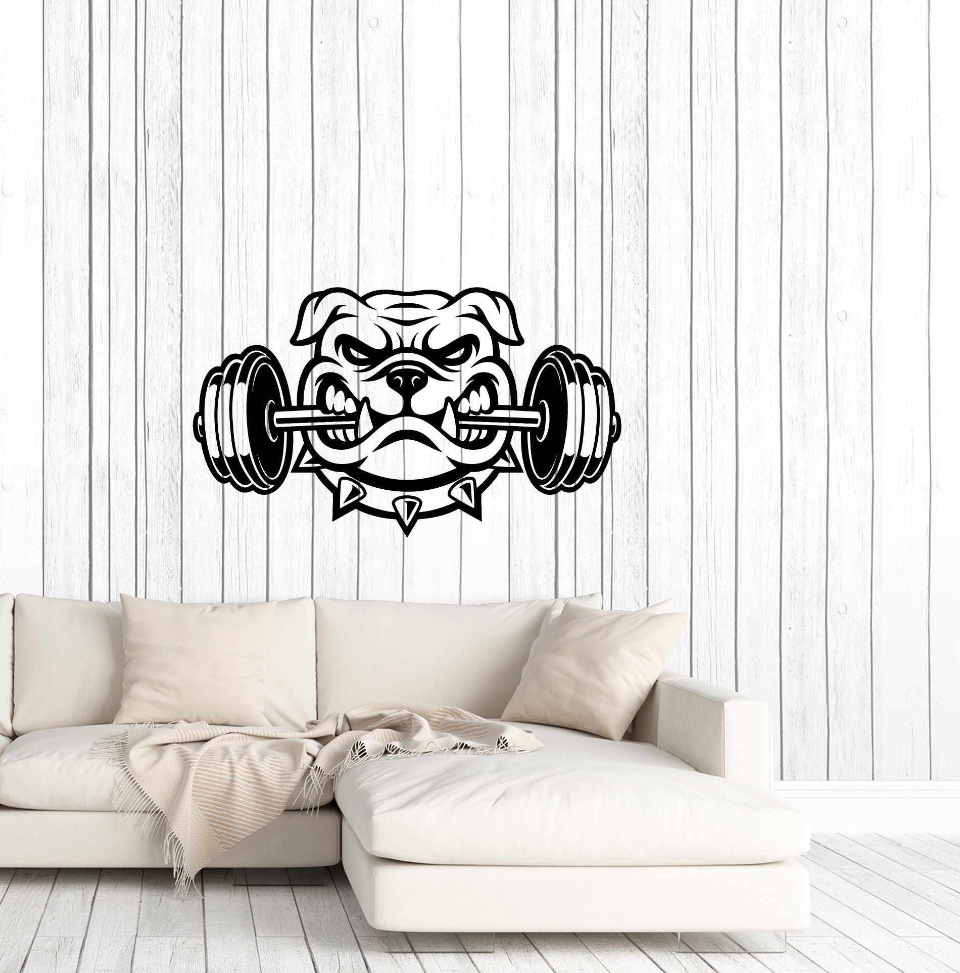 Vinyl Wall Decal Bulldog Pet Dog Barbell Gym Logo Stickers (4026ig ...