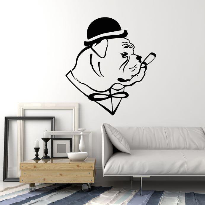 Vinyl Wall Decal English Bulldog Dog In Hat Gentleman Cigar Stickers (2540ig)