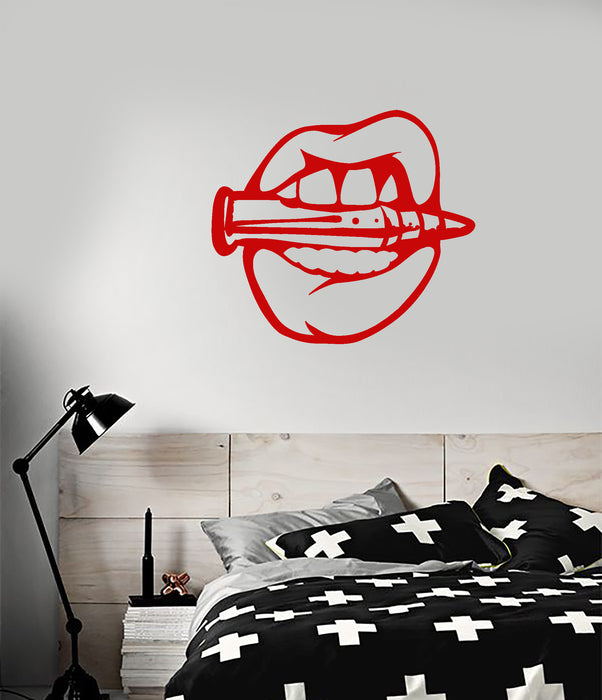 Vinyl Wall Decal Sexy Girl Lips Bullet Military For Adults Stickers (3762ig)
