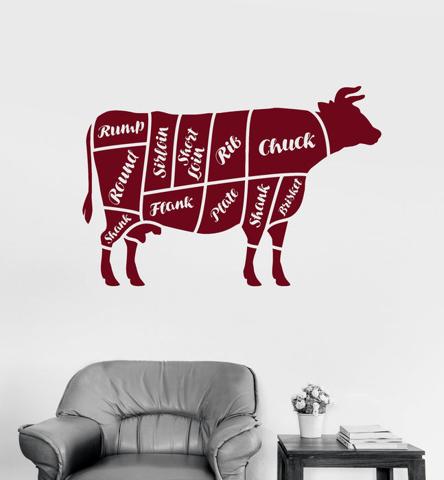 Vinyl Wall Decal Butcher Shop Beef Meat Kitchen Decor Stickers Mural Unique Gift (ig4691)