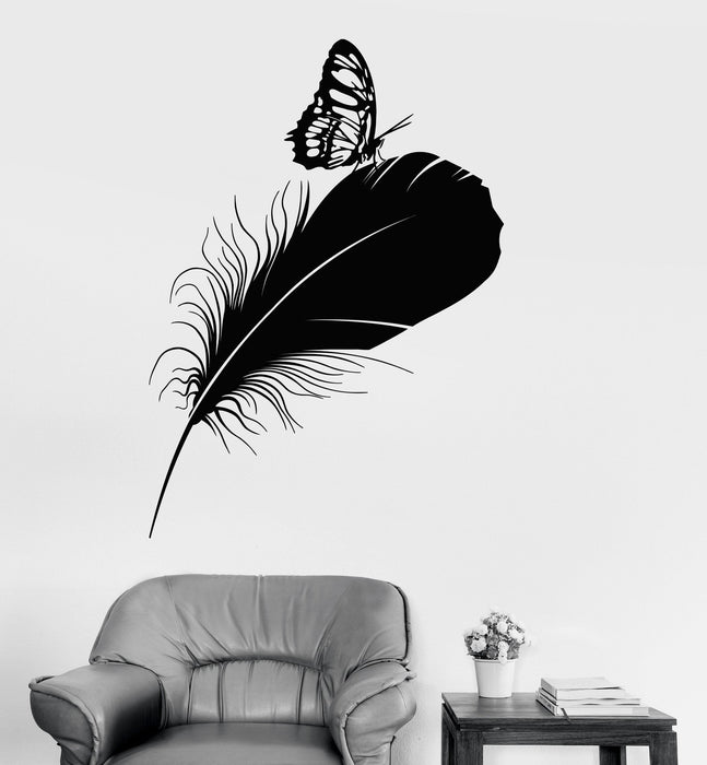 Vinyl Wall Decal Feather Butterfly Room Decoration Stickers Unique Gift (639ig)