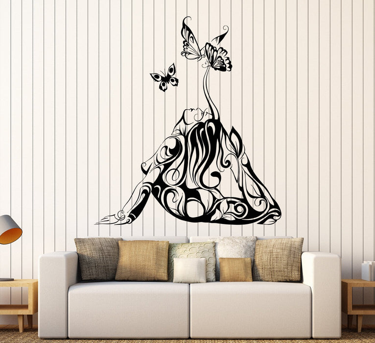 Vinyl Wall Decal Sexy Naked Girl Butterfly Nature Yoga Stickers Unique Gift (972ig)