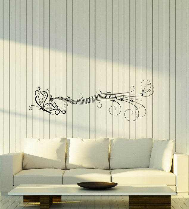 Vinyl Wall Decal Butterfly Pattern Ornament Musical Notes Music Stickers (4146ig)
