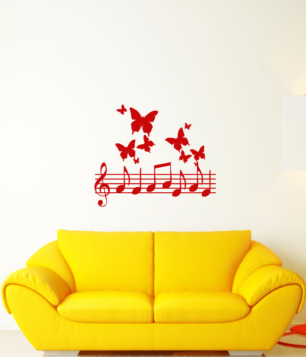 Vinyl Wall Decal Music Notes Butterflies Melody For Musician Stickers (3806ig)