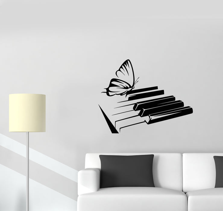 Vinyl Wall Decal Music Art Butterfly On The Piano Keys Stickers (3888ig)