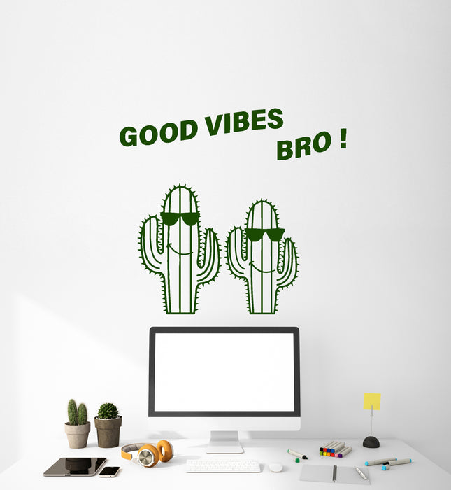Виниловые наклейки на стену Кактусы в солнцезащитных очках Позитивные хорошие флюиды Бро Наклейки (3994ig)