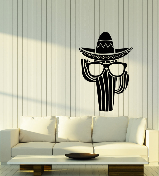 Vinyl Wall Decal Cactus Plant In Sunglasses Sombrero Mexican Stickers (3535ig)