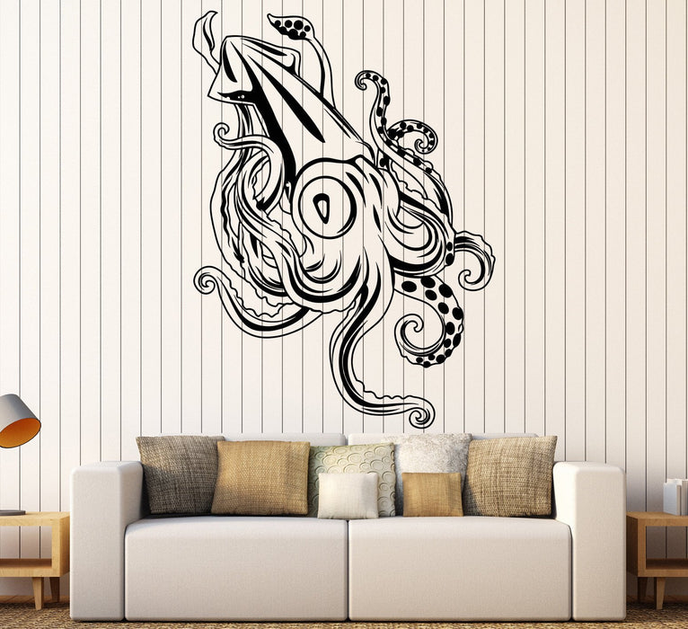 Vinyl Wall Decal Giant Squid Ocean Sea Monster Fishing Stickers Unique Gift (1185ig)