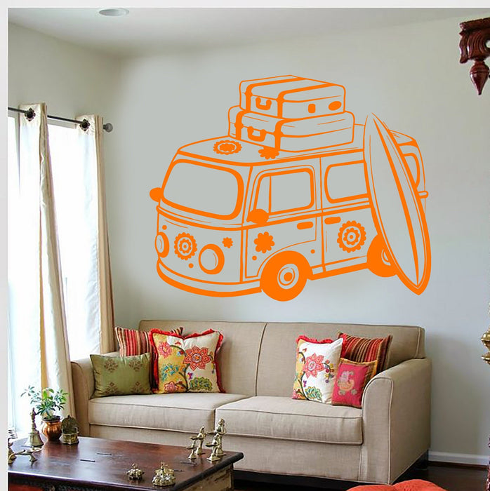 Vinyl Wall Decal Hippie Bus Love Peace Travel Car Happiness Unique Gift (695ig)