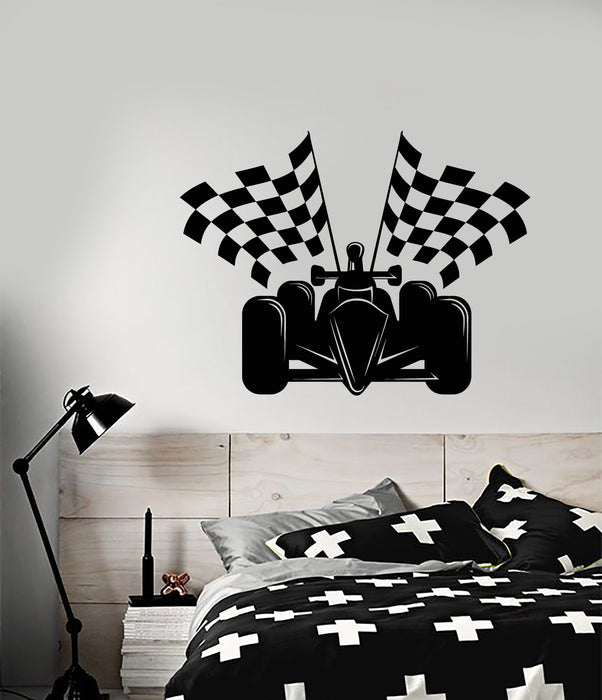 Vinyl Wall Decal Auto Racing Formula 1 Car Racing Flags Stickers (2541ig)