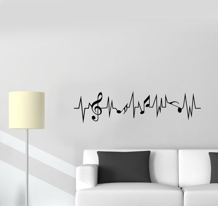 Vinyl Wall Decal Cardiogram Heartbeat Music Notes Stickers (3757ig)