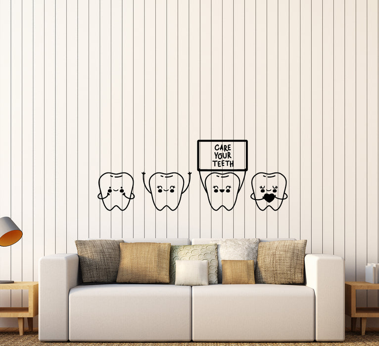 Vinyl Wall Decal Cartoon Children's Dentistry Teeth Quote Care Your Teeth Dental Clinic Stickers (4197ig)