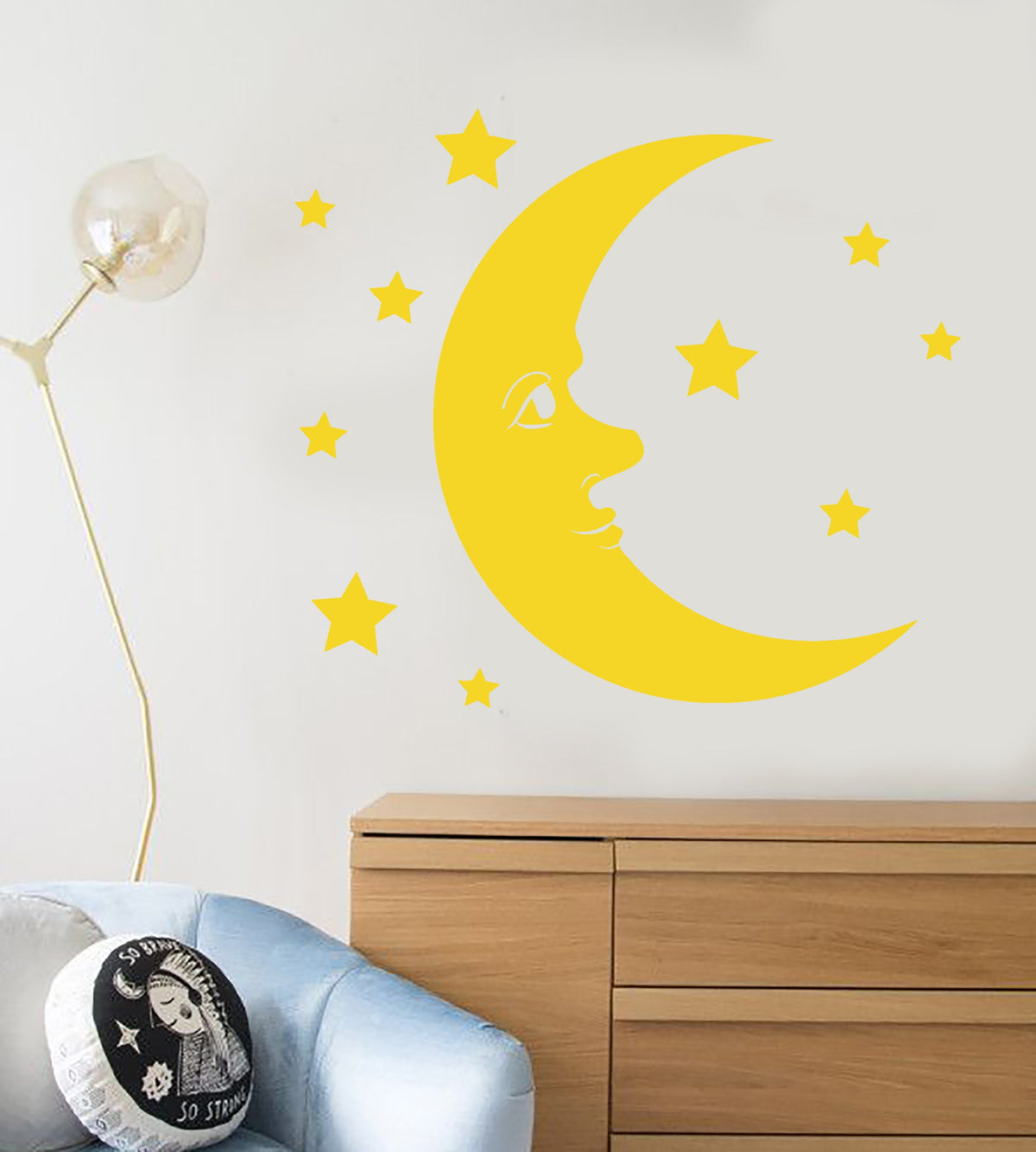 Vinyl Wall Decal Cartoon Moon Face Crescent Stars Children's Room Stic ...