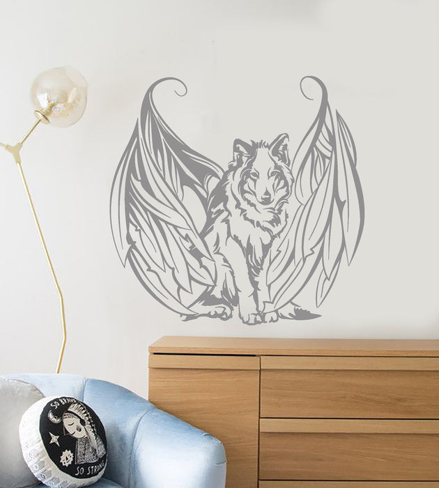 Vinyl Wall Decal Wolf With Wings Angel Dog Pet Stickers (3259ig)