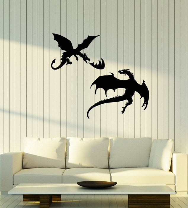 Vinyl Wall Decal Fire-Breathing Dragons Fantasy Dragons Animals Stickers (2489ig)