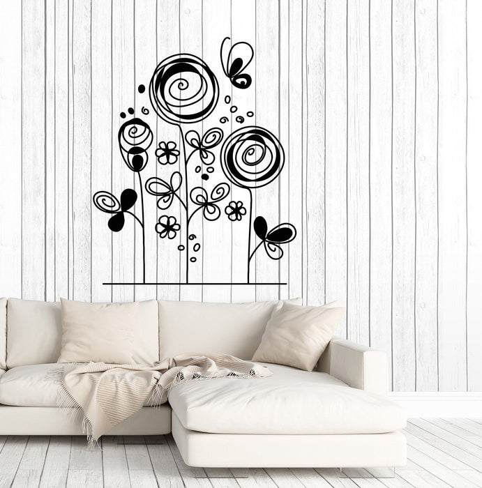 Autocollant mural en vinyle Motif fleurs de dessin animé Parterre de fleurs Jardin Chambre d'enfant Cadeau unique (1494ig)