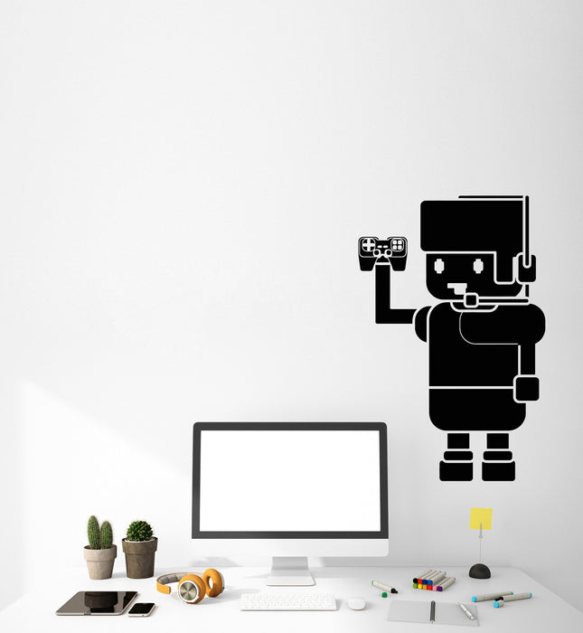 Vinyl Wall Decal Cartoon Gamer With Joystick Video Game Stickers (3120ig)
