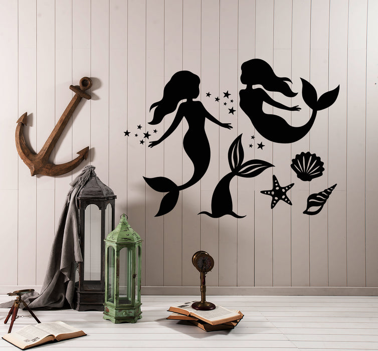 Vinyl Wall Decal Cartoon Mermaid Fish Tail For Girl's Room Stickers (3577ig)
