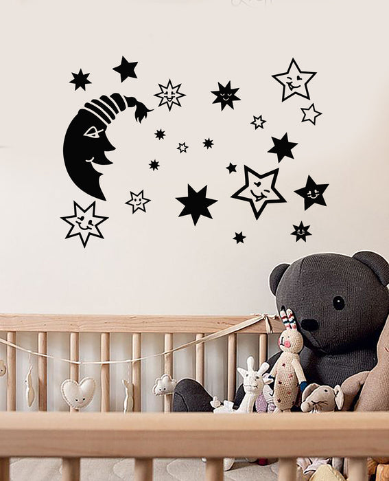 Vinyl Wall Decal Cartoon Moon Stars Face Night Children's Room Stickers (3236ig)