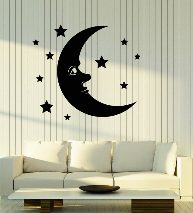 Autocollant mural en vinyle pour chambre d'enfant Motif lune et croissant de lune (2704ig)