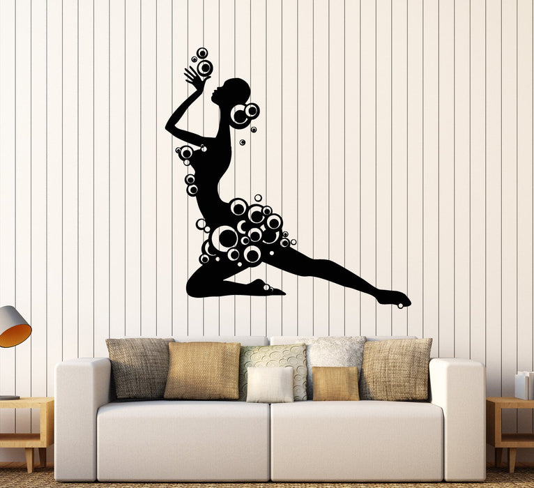 Vinyl Wall Decal Bubbles Naked Silhouette Girl Bathroom Decor Stickers Unique Gift (2041ig)