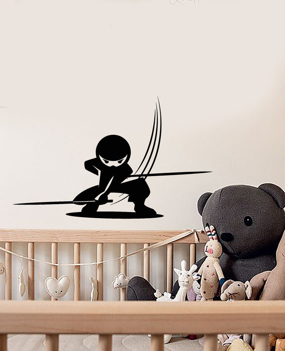 Vinyl Wall Decal Cartoon Ninja Boy With Swords Warrior For Kids Stickers (3498ig)
